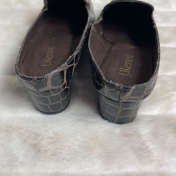 J Renée Edlyn Brown crocs prints wedge mules with sides elastic size 13WW - Picture 5 of 10